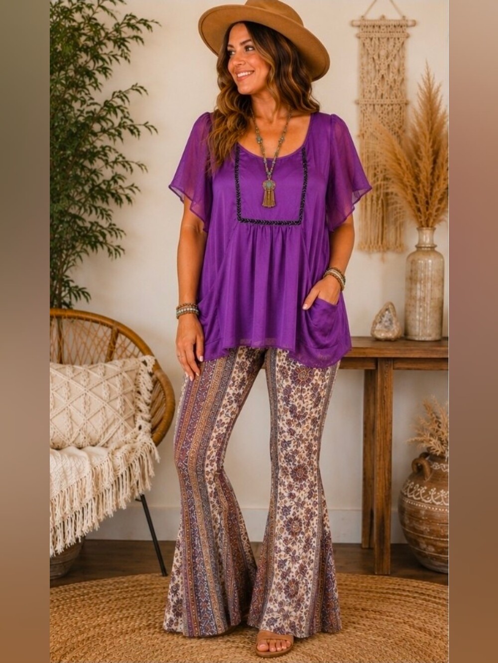 Black Rainn Oversized Boho Tunic Top – Purple – Size Small – Flowy Oversize